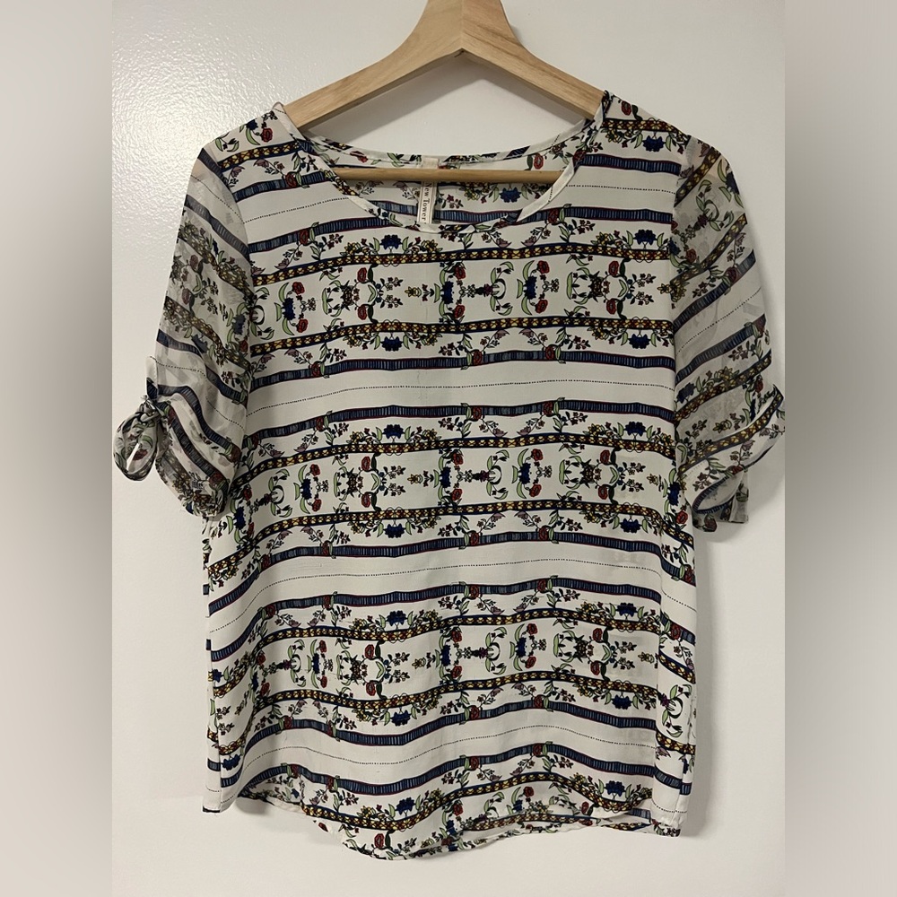 Flower Striped Sheer Blouse